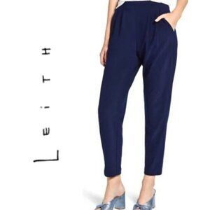 Leith, Pleated Tapered High Rise Ankle Dress Pant, Navy Blue